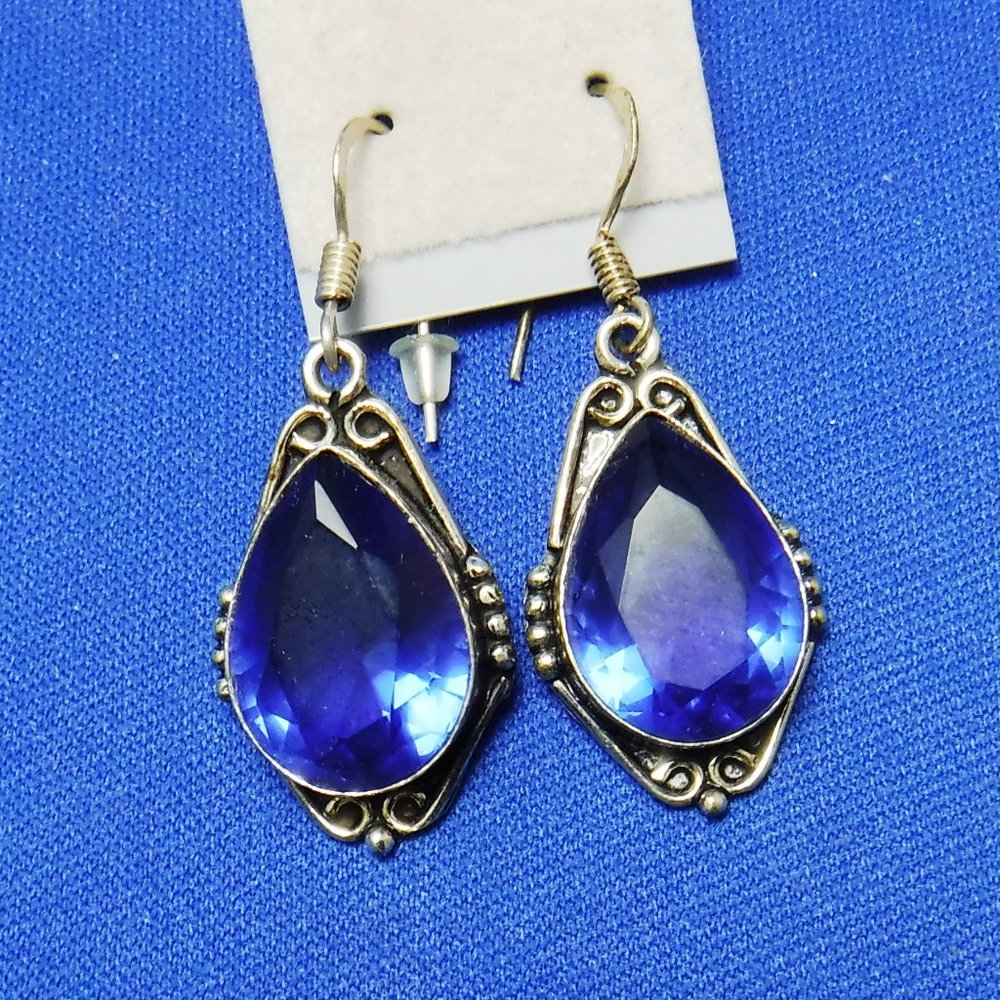 Earrings, Sterling Silver, Faceted Hauyne, Blue